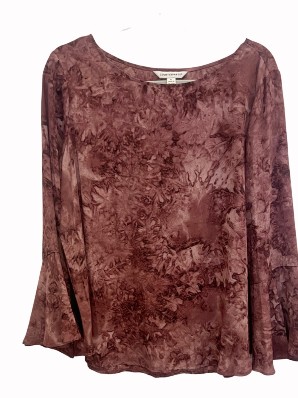 Counterparts Marble-Print Bell Sleeve Blouse in Mauve